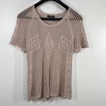 Bloomchic Crochet Knit Top Cover Up Short Sleeve Open Weave Blush Pink Size 10 Photo 1
