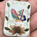 Vintage Butterfly & Flower Cloisonné Pendant Gold Photo 8