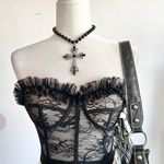 Black Lace Ruffle Corset Top Y2K 2000s Grunge Gothic Coquette Indie Sleaze Small Photo 0