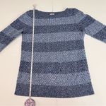 L.L.Bean Blue Marled Stripe Basketweave Cotton Boat Neck Pullover Sweater MEDIUM Photo 5