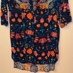 Anthropologie  Fig & Flower LARGE Navy Multicolor Floral Tunic Blouse Photo 3
