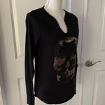 Zadig & Voltaire Women’s Tunisien Skull Strass Beaded Henley Black Cotton Top Photo 6