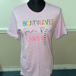 Bella Canvas NWT  Lake, Boat, Sun Short Sleeve Tee- Light Pink Photo 0