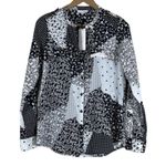 Calvin Klein NWT Button Down Shirt Womens S Black White Floral Patchwork Funky Photo 0