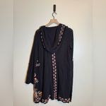 Karyn Seo Long Line Floral‎ Embroidered Bohemian Hooded Cardigan Black Photo 5