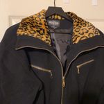 Vintage Braetan leopard animal print black wool fitted tie coat, size large Photo 2