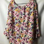NWT I. N. WO SIZE 3X FLORAL BLOUSE WITH TASSEL TIES FAUX BUTTONS FLOWY Pink Photo 12