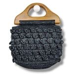 Nicole Miller Knit Boho Clutch Summer Bag Wood Handle Purse Handbag Snap Button Photo 0