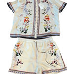 Johnny Was  Short Set XL  Silk Blend Satin Birds Artsy Photo 0