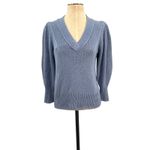 Brochu Walker  Saskia Relaxed V-neck‎ Sweater Cotton Wool Blue Size Small Photo 2