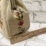 Vintage Beige Floral Needlepoint Clutch Handbag Photo 3