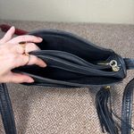 Vtg 90s Women's Black Tignanello Soft Leather Crossbody Bag Fringe Tassel Casual Photo 8