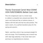 Diane Von Furstenberg  Belted Trench Coat Camel Wool Women’s Size M $998 Photo 2