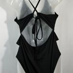 SheIn Black Women’s Ribbed Cutout Ruffle Waist Tie Back One Piece Swimsuit 1XL Photo 4