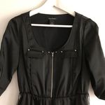 White House | Black Market WHBM Moto Zipped‎ Front Rolled Sleeve Sheath Dress Black Midi Womens Size… Photo 2