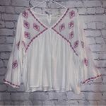 Luna Moon Anthropologie Boho Baby Doll Blouse Size Medium Embroidered Detail Pink Photo 0