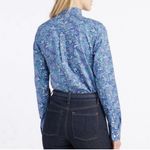 LL Bean Blue Floral Wrinkle Free Pinpoint Oxford Long Sleeve Shirt LARGE PETITE Size undefined Photo 1