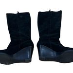 Franco Sarto “Watch” Black Suede Leather Heeled Albee High Wedge Boots Size 6.5 Photo 1