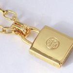 Tory Burch NWT  Double sided Padlock chunky gold necklace with Dustbag Photo 4