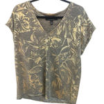 White House | Black Market  gold metallic short cap sleeve v neck medium blouse Photo 0