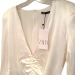 ZARA Satin Effect Ruched V-Neck Bodysuit Women's XL Ivory Boho Hippie Y2K Retro Photo 4