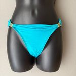 Aqua Blue Bikini Set Gold Halter Top Brazilian Cut Bottom sz S (D cup) Luxury Photo 2