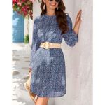 NWT Kojooin Ruffle Mock Neck Long Sleeve Floral Pleated Flowy Mini Dress Sz XXL Blue Photo 4