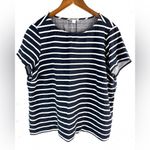 J. Jill XL Summer Striped Darkest Navy Popover Top Blue Photo 7