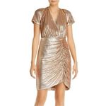 Aidan Mattox  Gold Sequined Cocktail Dress Size 6 Short Sleeve Mini Sheath Photo 11