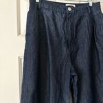frame denim Pleated Wide Leg High Rise Denim jean trouser in Navy. Size 27. Photo 4