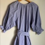 Heidi Wynne Linen Cotton Midi Dress with Tie Waist & Puff Sleeves Blue Photo 6
