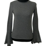 ZARA Gray Ribbed Bell sleeve Crew Neck Top(Size Small) Photo 0