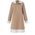 Women's Patchwork Floral Lace Sweatshirt Dress in Khaki sz small Tan Photo 2