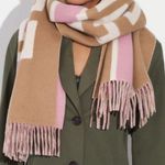 Coach  Reversible Colorblock Varsity Print Oversized Muffler Scarf Pink Tan Photo 3