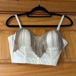 White rhinestone fringe crop top and skirt set Size L Photo 0
