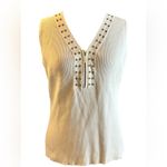 Cable & Gauge Cream Ribbed Tank Top V-Neck Grommet Zip Sleeveless Top Size XL Photo 1