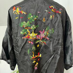Vintage Golden Bee Black Rayon Robe Kimono w/ Bonsai Willow Pagoda Embroidery sm Photo 2
