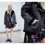 ZARA  Black Faux Leather Faux Fur Collar Shearling Belted Moto Motorcyle Jacket Photo 15