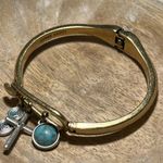 Lucky Brand Gold Hinged Turquoise Charm Bangle Bracelet Photo 7