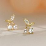 Small Tiny CZ Cherry Stud Earrings for Women Gold Photo 3