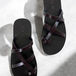 Saint Laurent  Culver Flat Sandal in‎ Ultra Dark Brown Photo 0