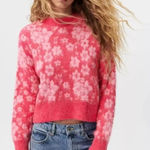 ZARA  Pink Floral Chunky Sweater Size Medium Photo 0