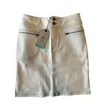 prAna NWT  Broadway Cotton Denim Mini Jean Skirt Zipper Patch Pockets 4 Cream Photo 0