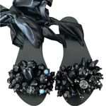 Elina Linardaki Satin Tie Up Gloria Black Leather Beaded Sandals size 35 US 5 Photo 3
