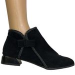 Black Suede Zip Side Silver Slant Heel With Bow Booties Womens 42 or US 8.5 Photo 0