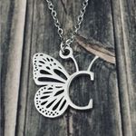 Letter C Initial Butterfly Necklace Silver Photo 3