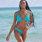 Venus  Texture Scoop Bikini Bottom Size 10 Swimsuit Blue Tropical‎ Palm Vacation Photo 2