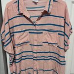 LuLaRoe  Amy Striped Coral Button Down in large Photo 0
