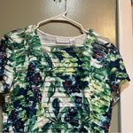 Alfred Dunner Blouse White Blue Green Tropical Floral Tiered LP Photo 1