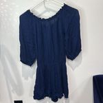 Japna  Embroidered Romper Blue Boho Peasant‎ Off Shoulder Drawstring Size S Photo 3